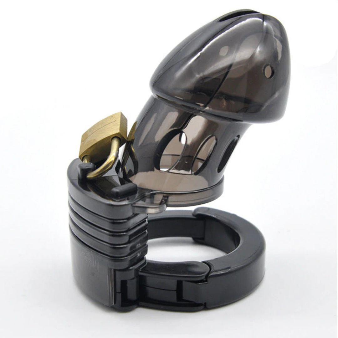 Black Plastic Chastity Cage With Adjustable Base Ring