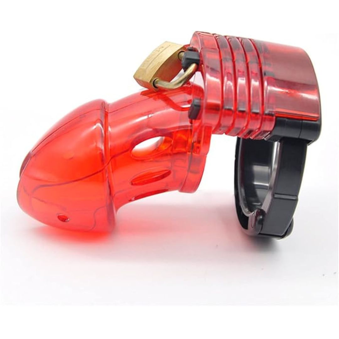 Red Plastic Chastity Cage with Adjustable Base Ring
